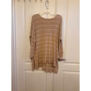 Free‎ People Tan Striped Oversized Tunic Sweater XS High Low Hem Boho Pullover